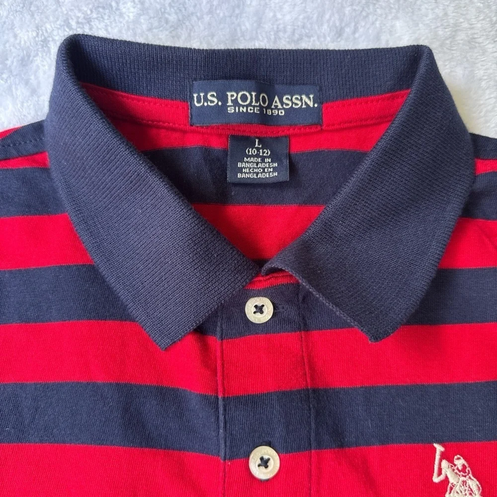 NEW U.S. Polo Assn. Kids Polo in Red and Navy Stripes